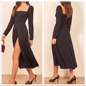 NWT Reformation Sigmund Long Sleeve Square Neck Midi Dress In Black